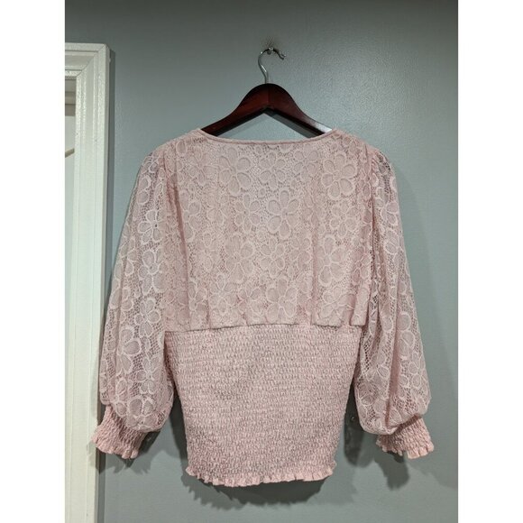Boston Proper Women's Pink Floral Lace V-Neck Long-Sleeve Top Cinched Size S - Picture 3 of 16